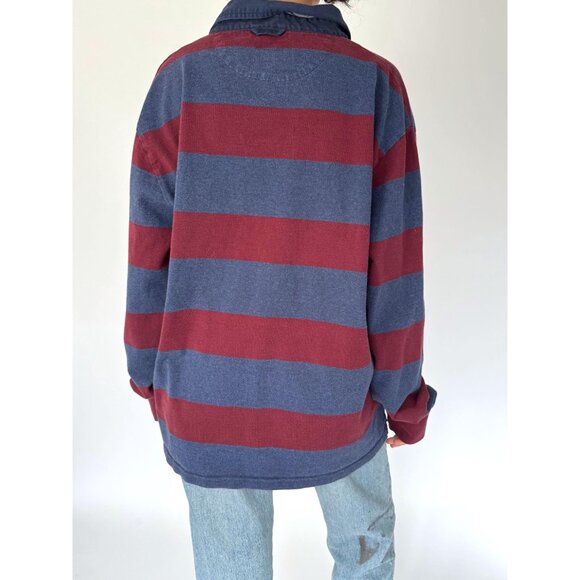 90s vintage GANT striped cotton collared rugby shirt polo unisex mens large 2XL - Picture 5 of 8